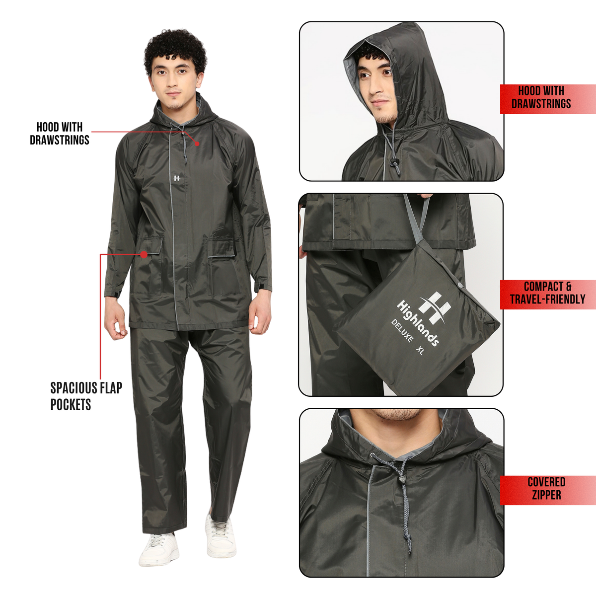 DELUXE - Highlands Heavy Duty Nylon Taffeta Seam-Sealed Rainsuit for Rain Protection.