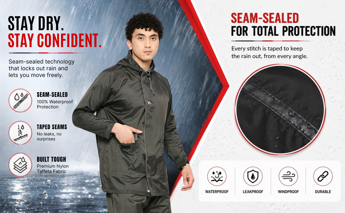 DELUXE - Highlands Heavy Duty Nylon Taffeta Seam-Sealed Rainsuit for Rain Protection.
