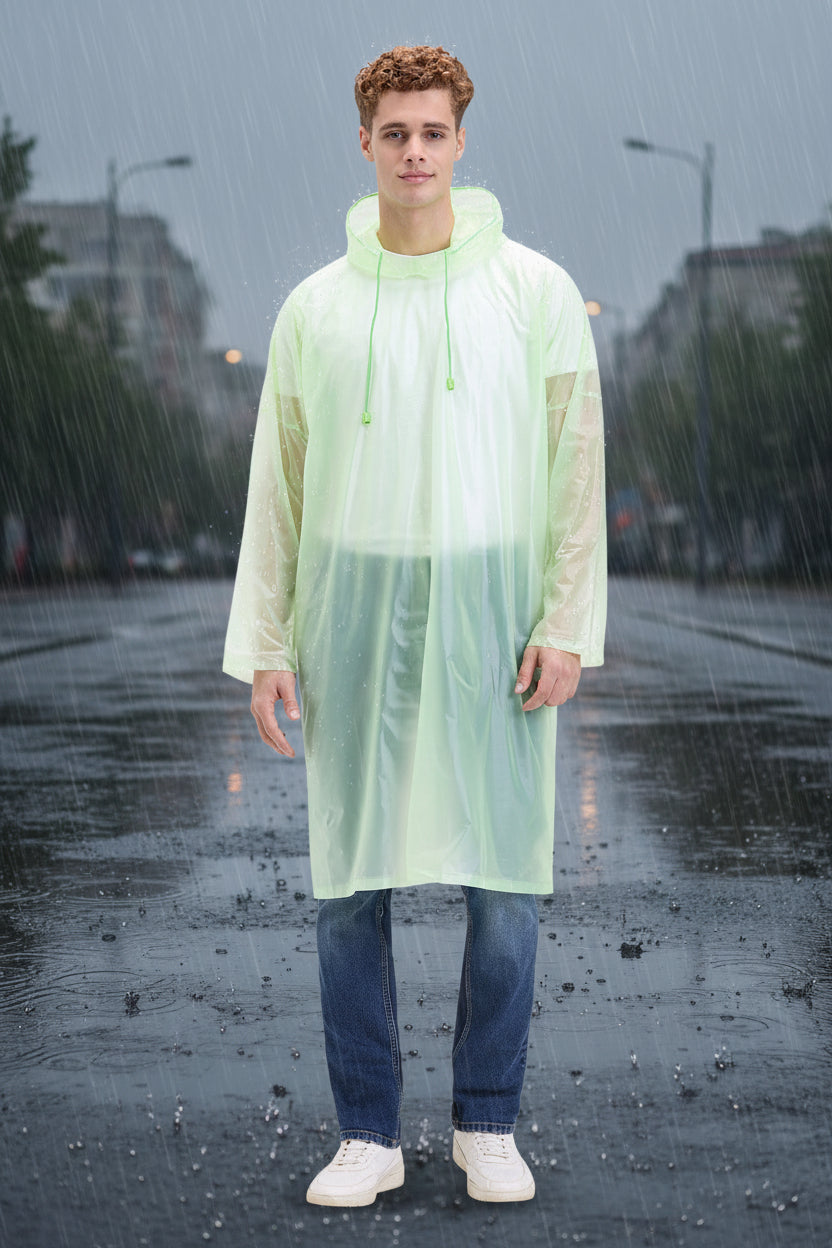 HighLands Waterproof Hooded Rain Poncho with Adjustable Drawstring.