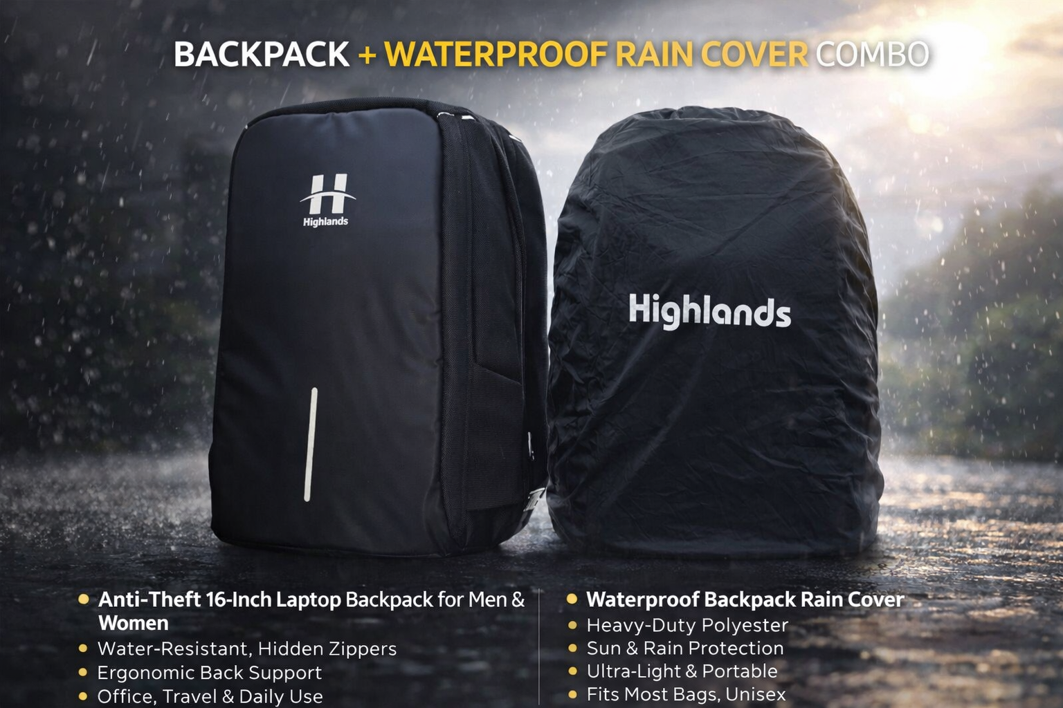 Anti-Theft 15.5 Inch Laptop Backpack and bag cover(black) Combo for Men & Women