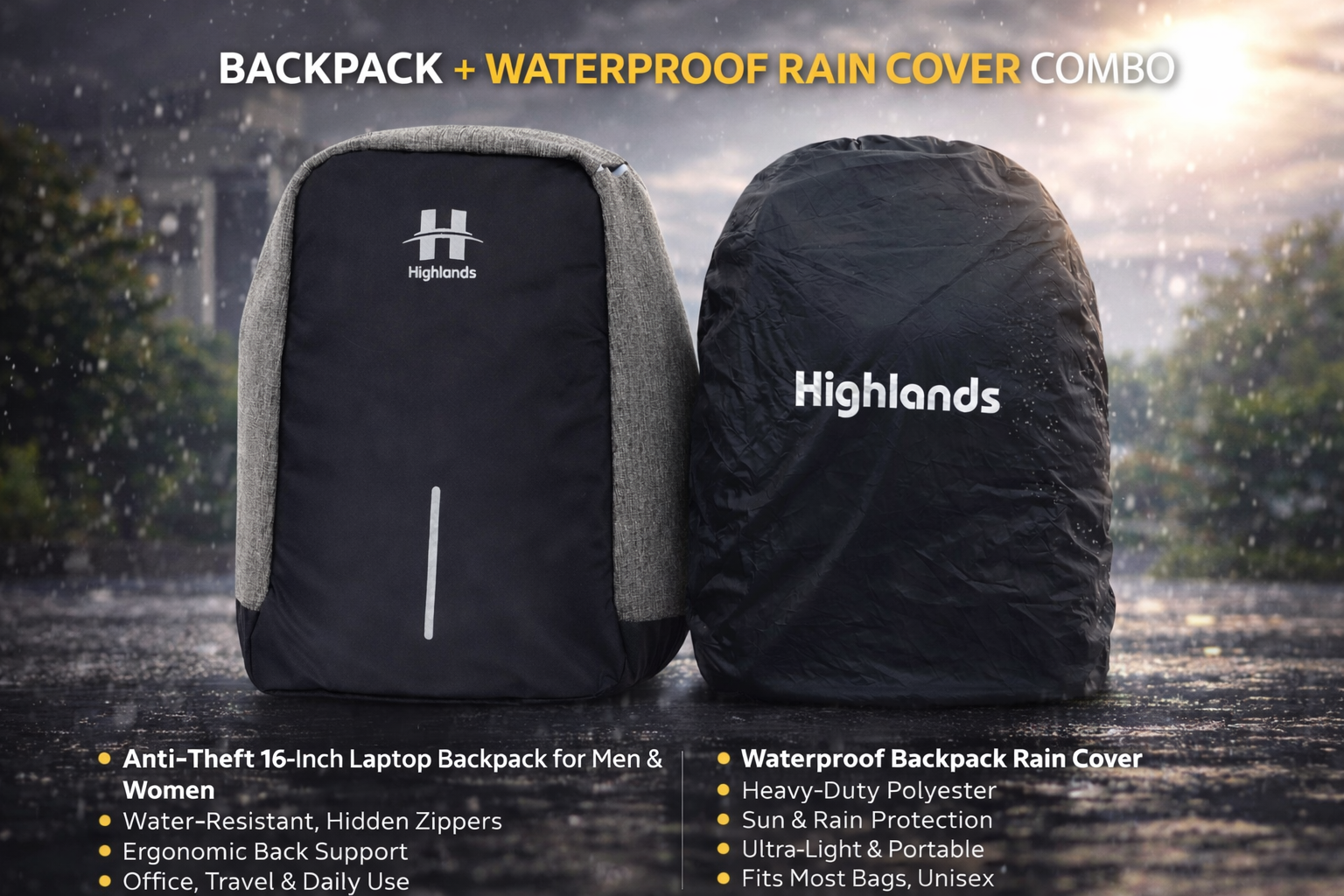 Anti-Theft 15.5 Inch Laptop Backpack and bag cover(black) Combo for Men & Women
