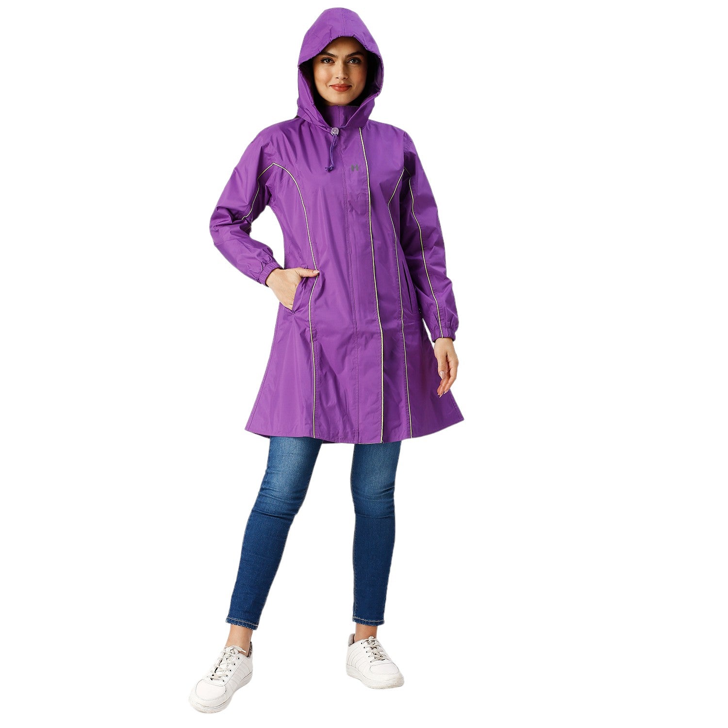 Highlands Genelia Women’s Waterproof Hooded Raincoat – Knee-Length, Taped Seams
