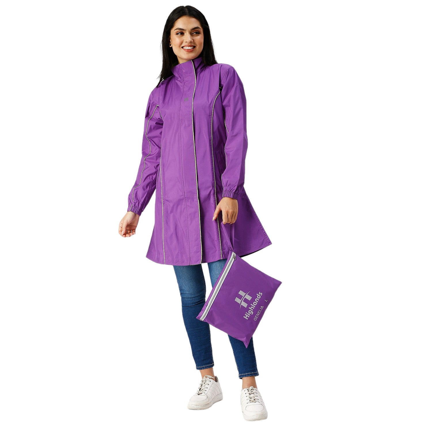 Highlands Genelia Women’s Waterproof Hooded Raincoat – Knee-Length, Taped Seams