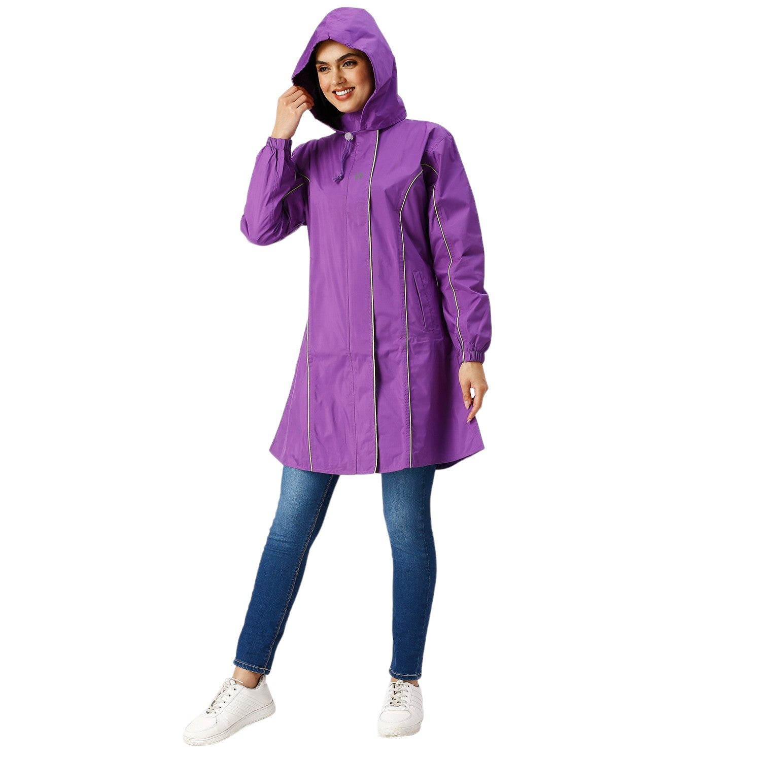 Highlands Genelia Women’s Waterproof Hooded Raincoat – Knee-Length, Taped Seams