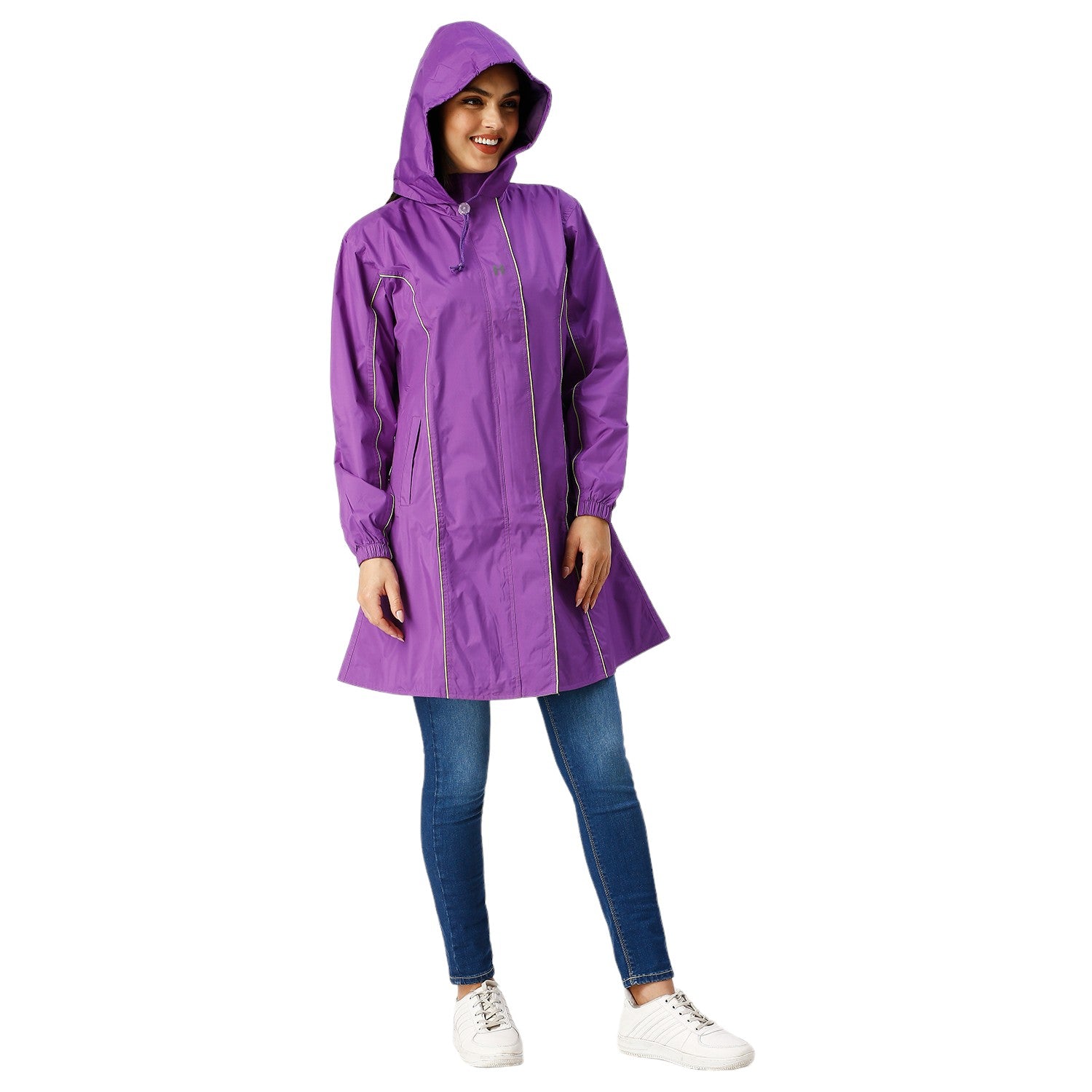 Highlands Genelia Women’s Waterproof Hooded Raincoat – Knee-Length, Taped Seams