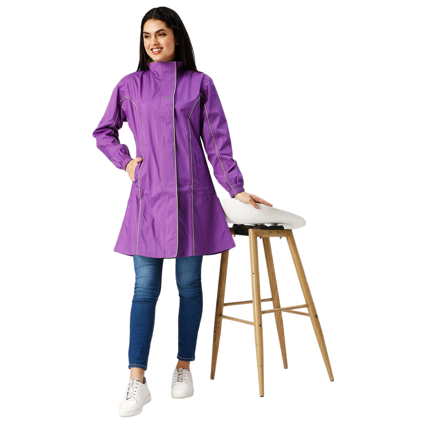 Highlands Genelia Women’s Waterproof Hooded Raincoat – Knee-Length, Taped Seams