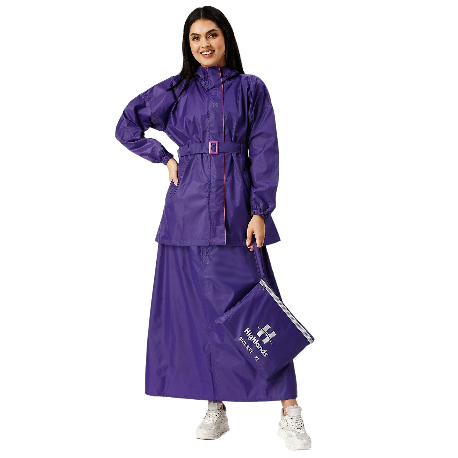 Highlands Diva Women’s Raincoat with Hood & Skirt | Waterproof Rain Suit