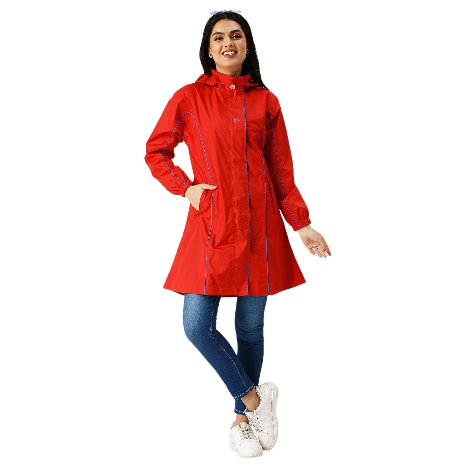 Highlands Genelia Women’s Waterproof Hooded Raincoat – Knee-Length, Taped Seams