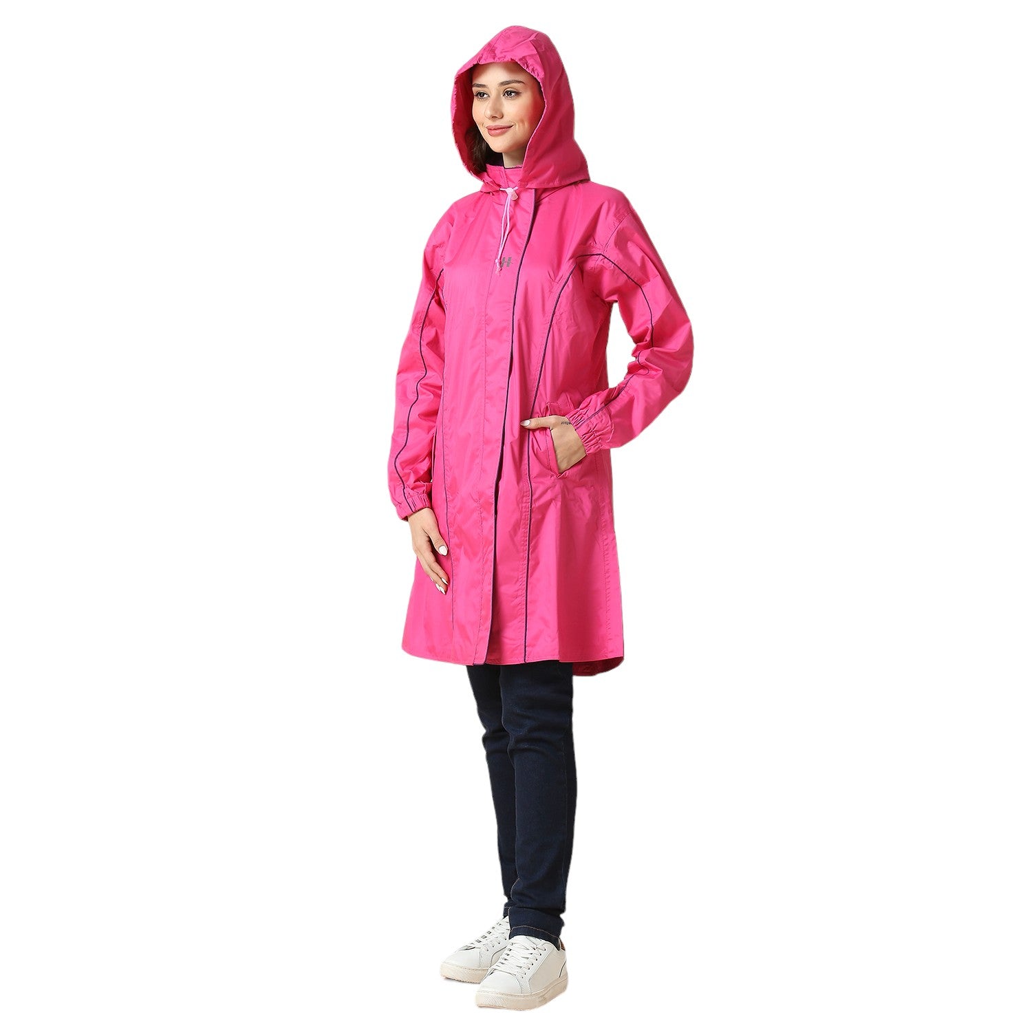 Highlands Genelia Women’s Waterproof Hooded Raincoat – Knee-Length, Taped Seams
