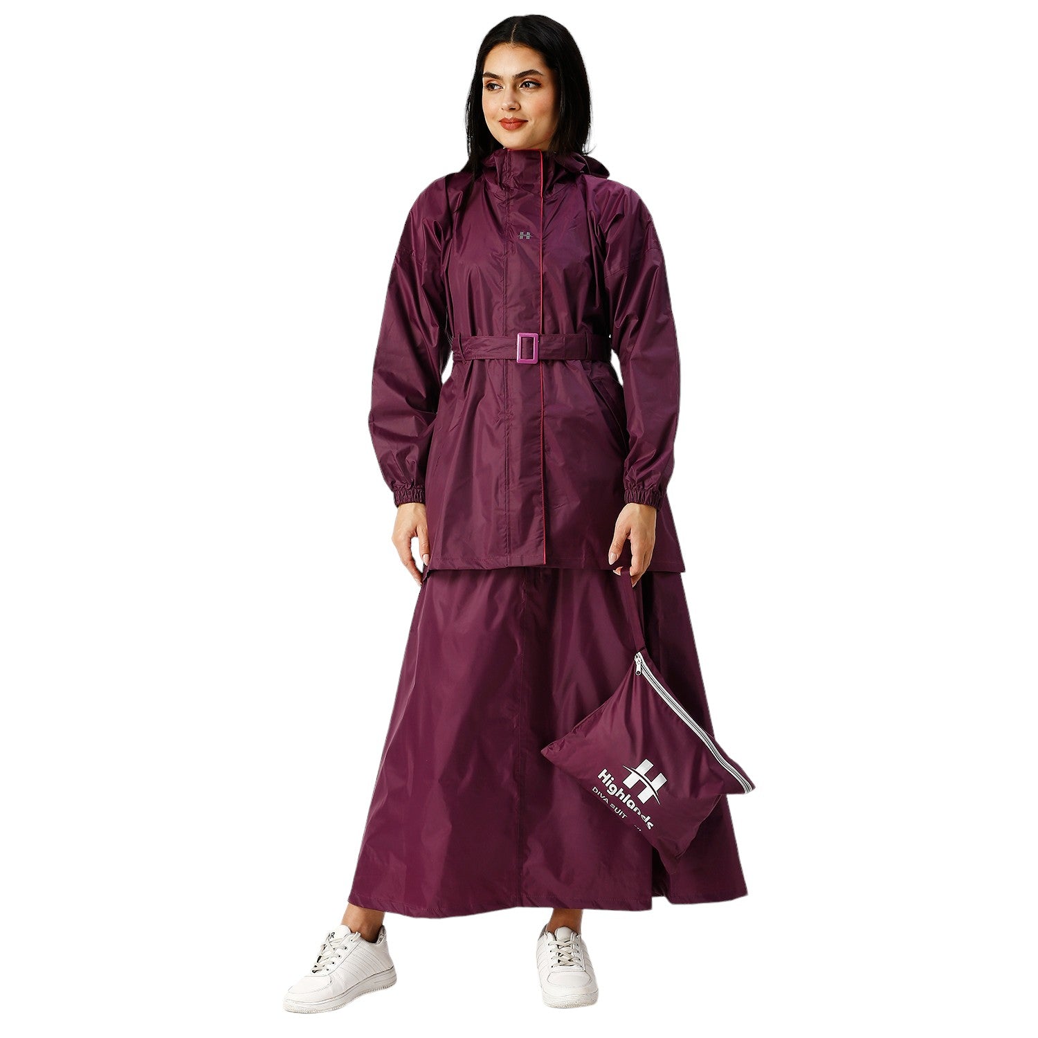 Highlands Diva Women’s Raincoat with Hood & Skirt | Waterproof Rain Suit