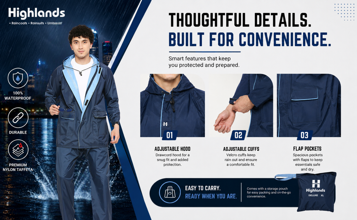 DELUXE - Highlands Heavy Duty Nylon Taffeta Seam-Sealed Rainsuit for Rain Protection.