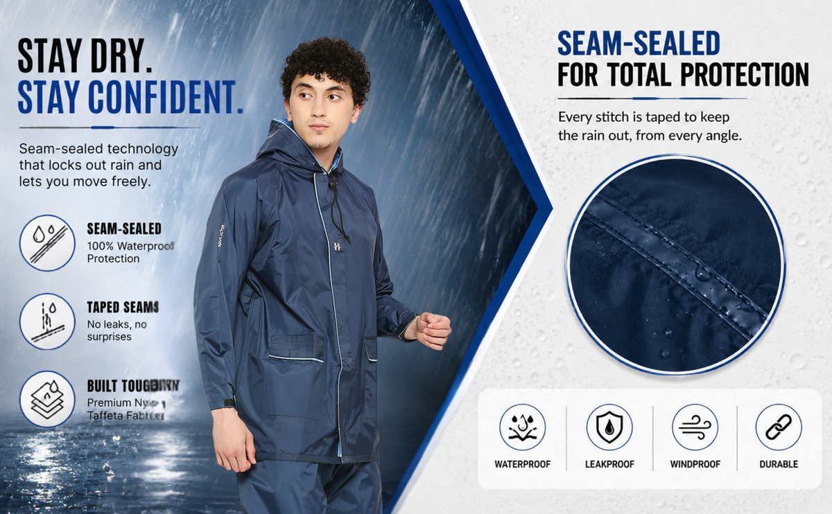 DELUXE - Highlands Heavy Duty Nylon Taffeta Seam-Sealed Rainsuit for Rain Protection.